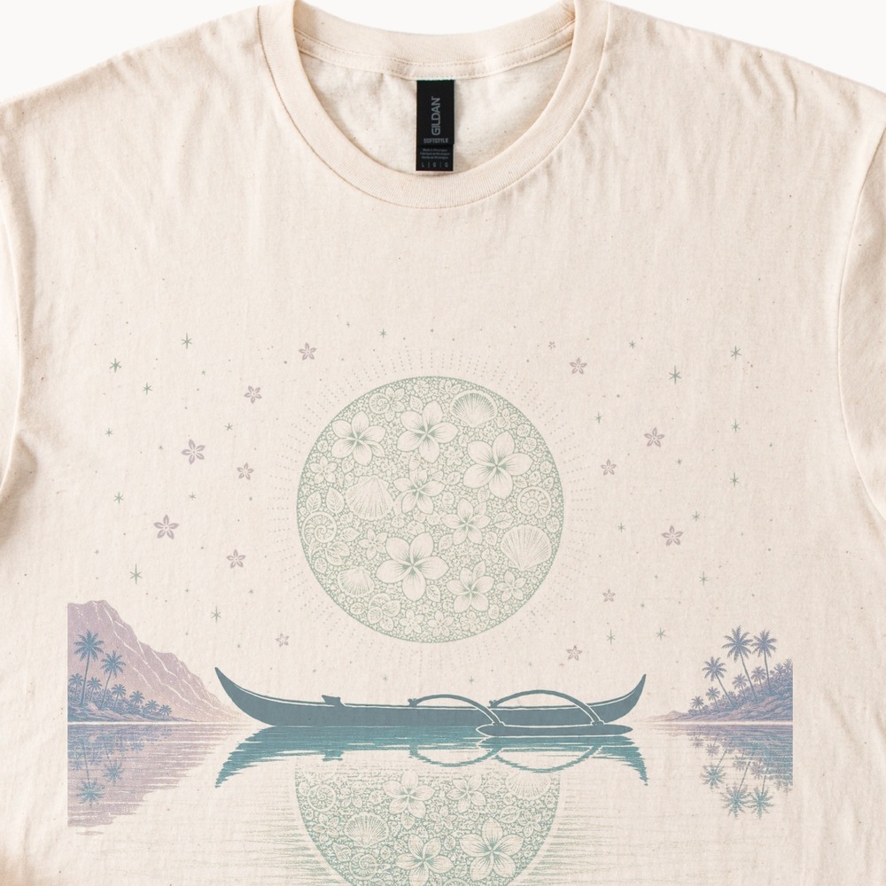 Pacific Outrigger Canoe Graphic Tee Intricate Floral Mandala Art